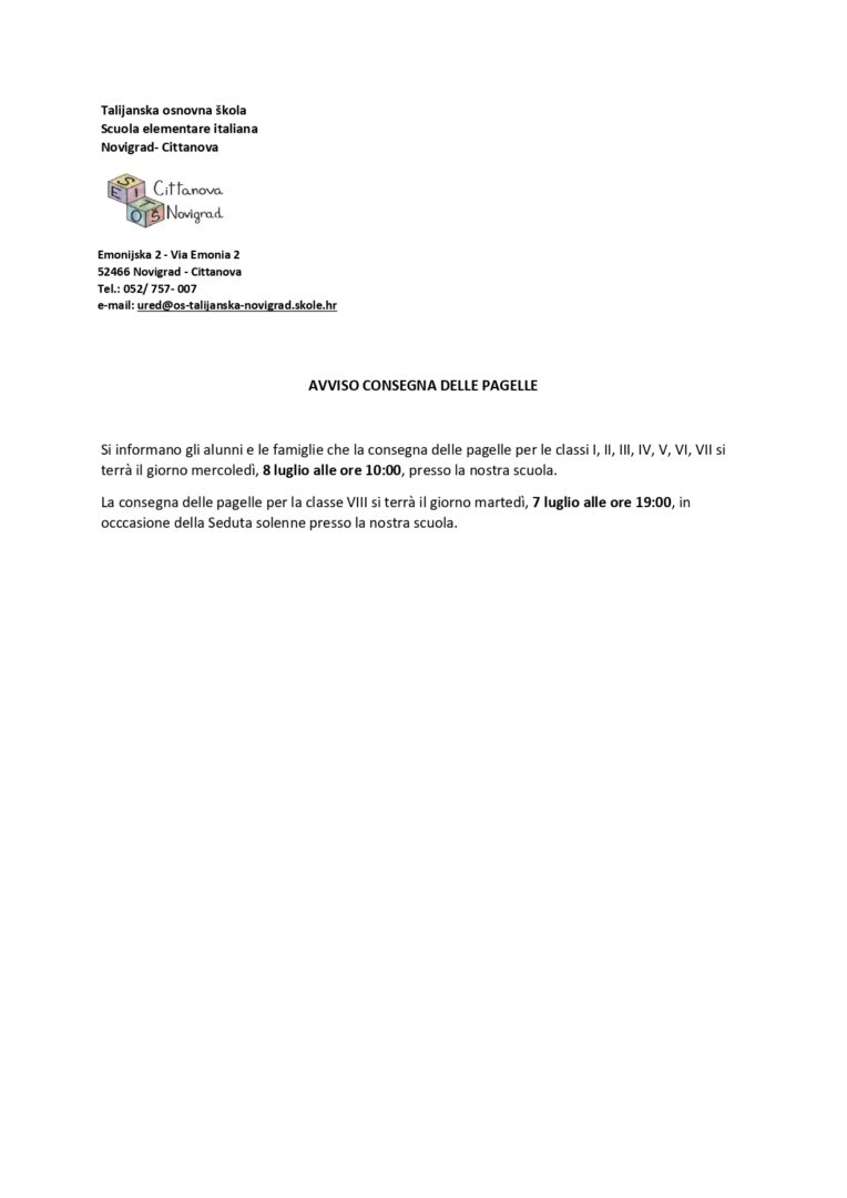 Consegna delle pagelle
